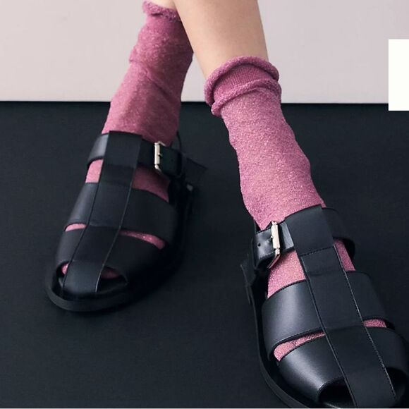 Anthropologie Ruffle Lurex Glitter Socks Pink Glitter - Picture 1 of 4